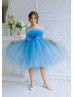 Blue Tulle Tea Length Popular Flower Girl Dress